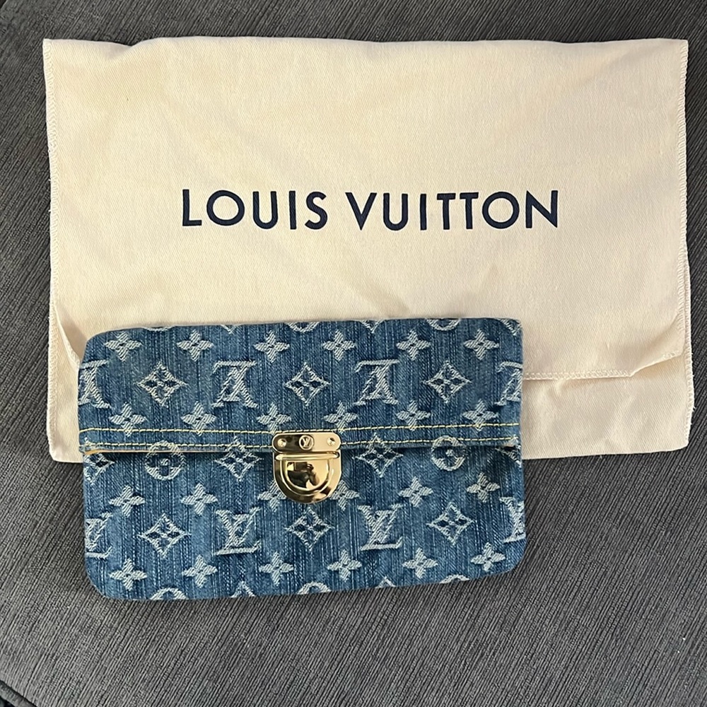 Louis Vuitton Monogram Denim Pochette Plat Box + Dust Bag Included